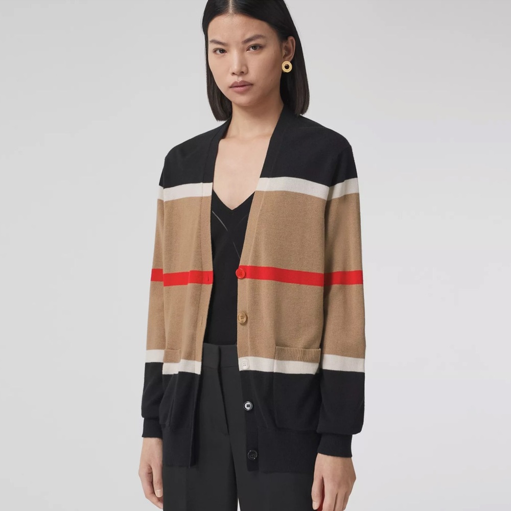 NWT Small Burberry Striped Cashmere Silk Cardigan